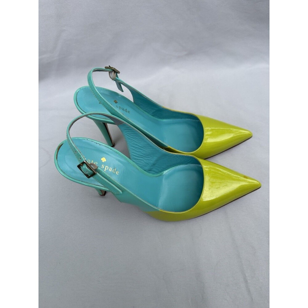 Kate Spade New York Colorblock Patent Leather Slingback Pointed Toe Heels 8B - Picture 6 of 12